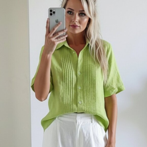 Laura Plus Linen Button Down Blouse - Picture 7 of 8